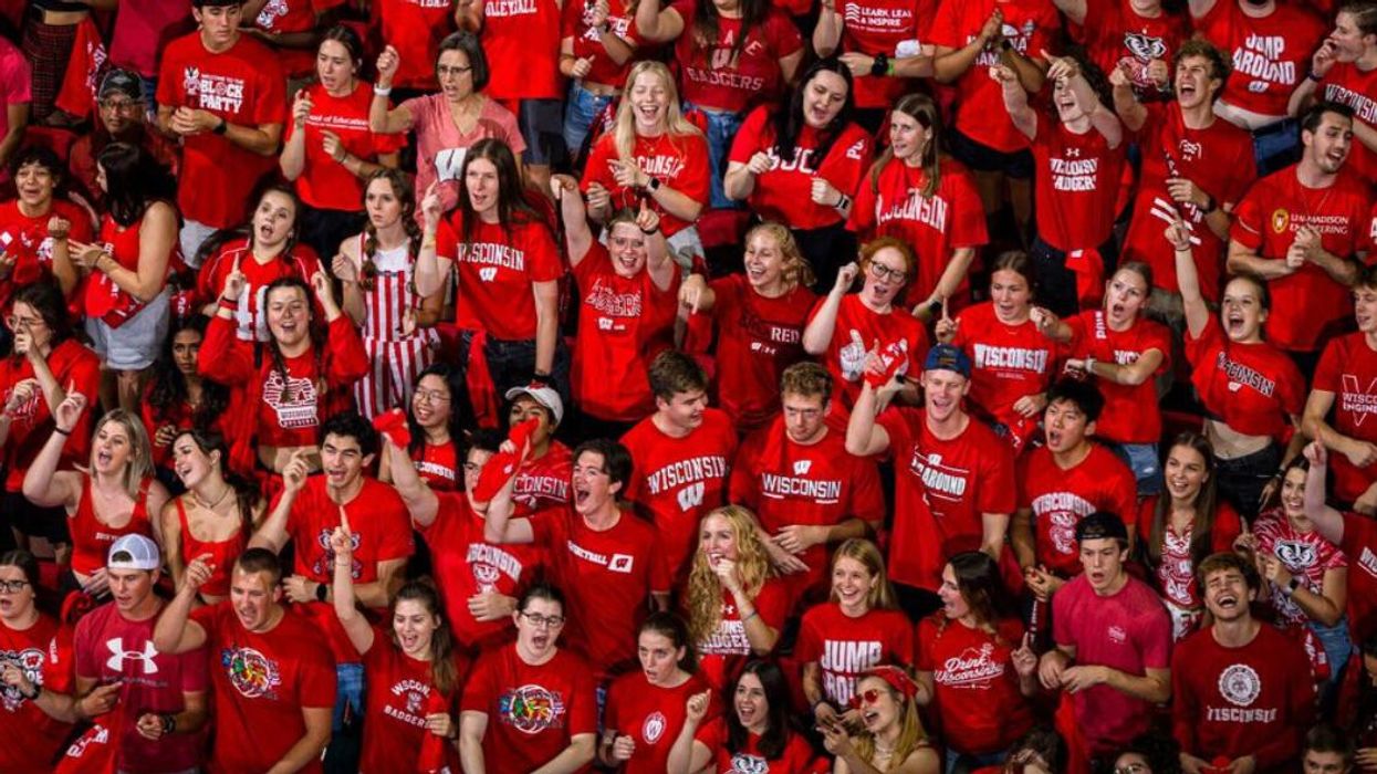 Fans at a UW Badgers women's volleyball game.