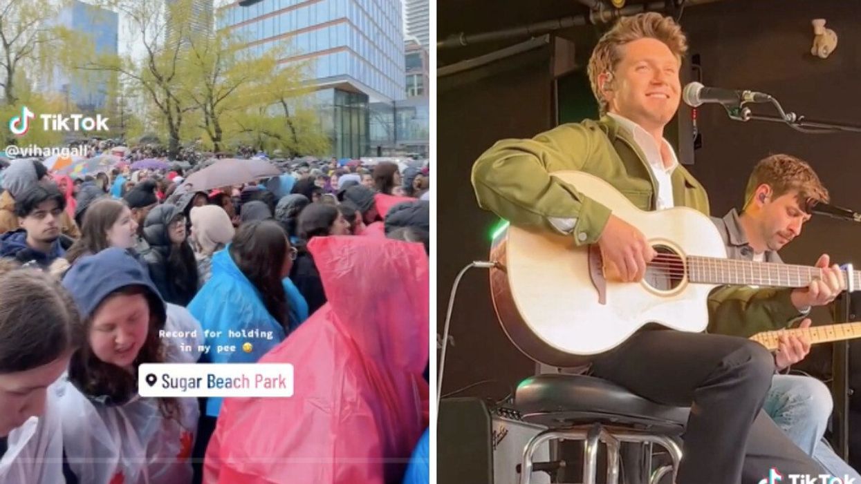 Fans at Niall Horan concert in Toronto. Right: Niall Horan performing at Toronto concert.