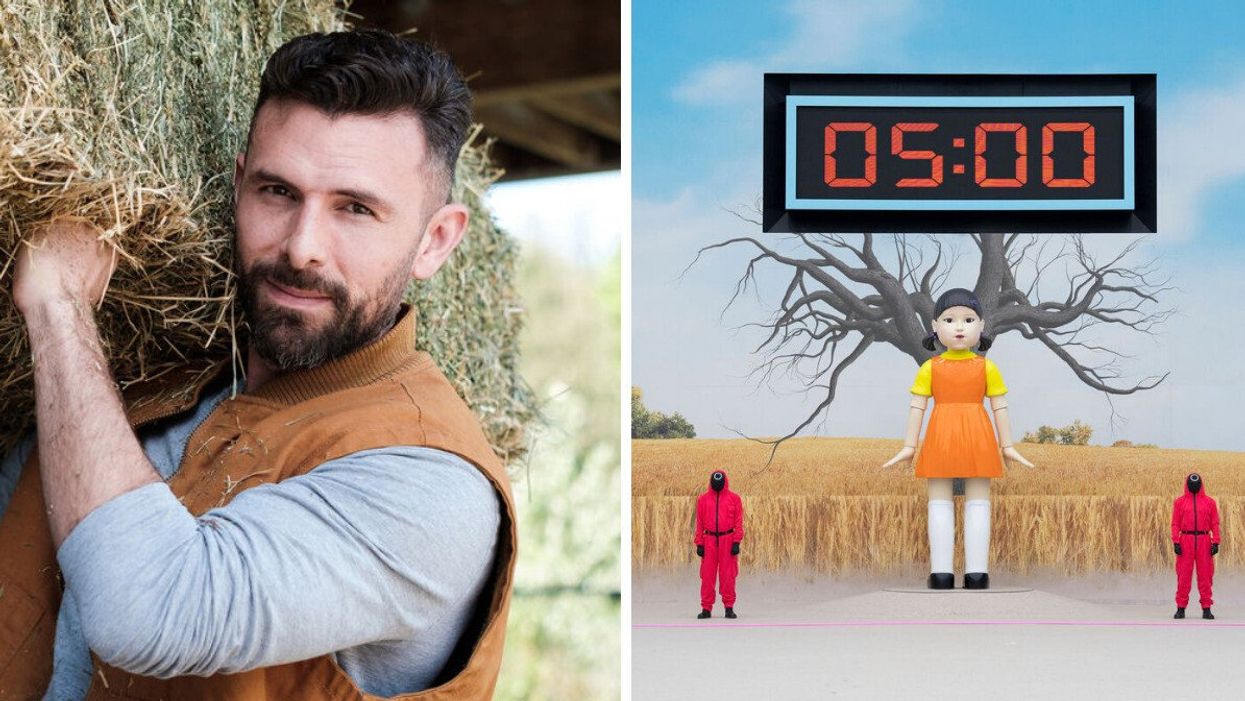 Farmer Kirkland from Farming for Love. Right: A photo from the Squid Game: The Challenge.