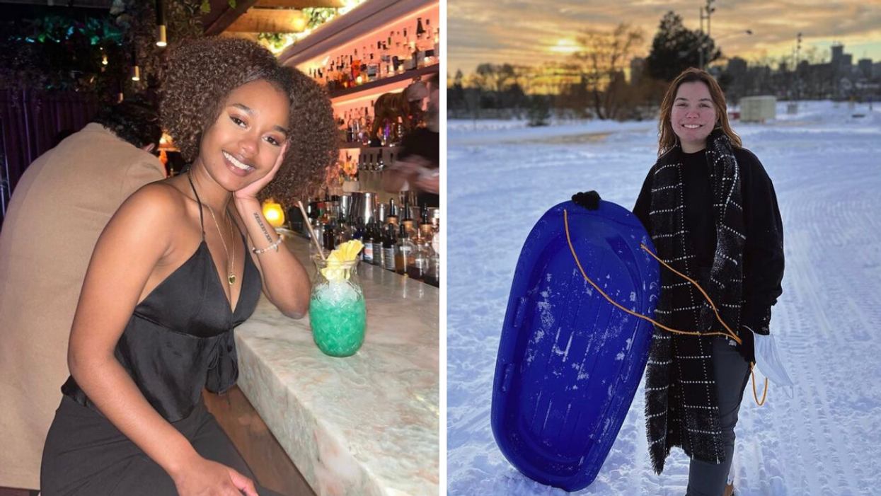 Femme au bar Milkyway. Droite : Femme en luge.