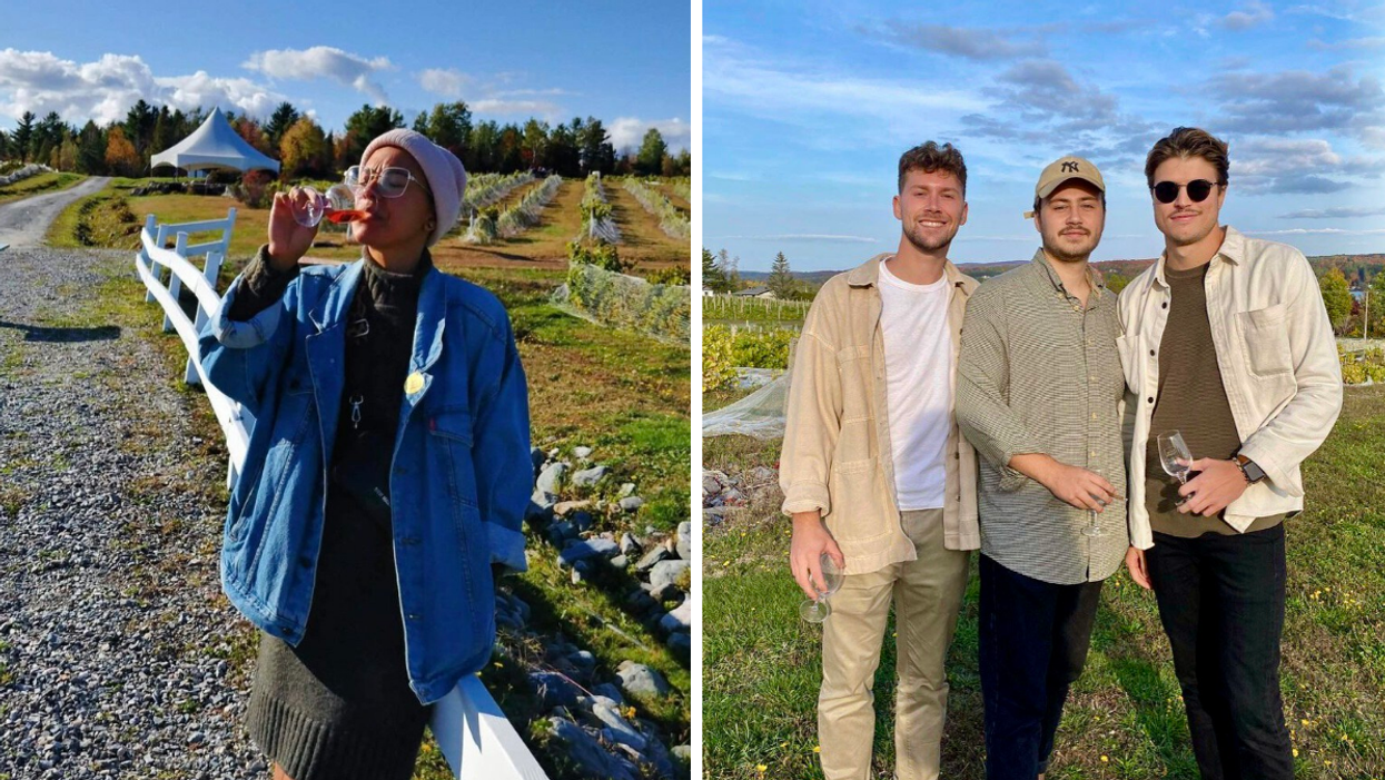 Femme au vignoble. Droite : Trois hommes dans les vignes.