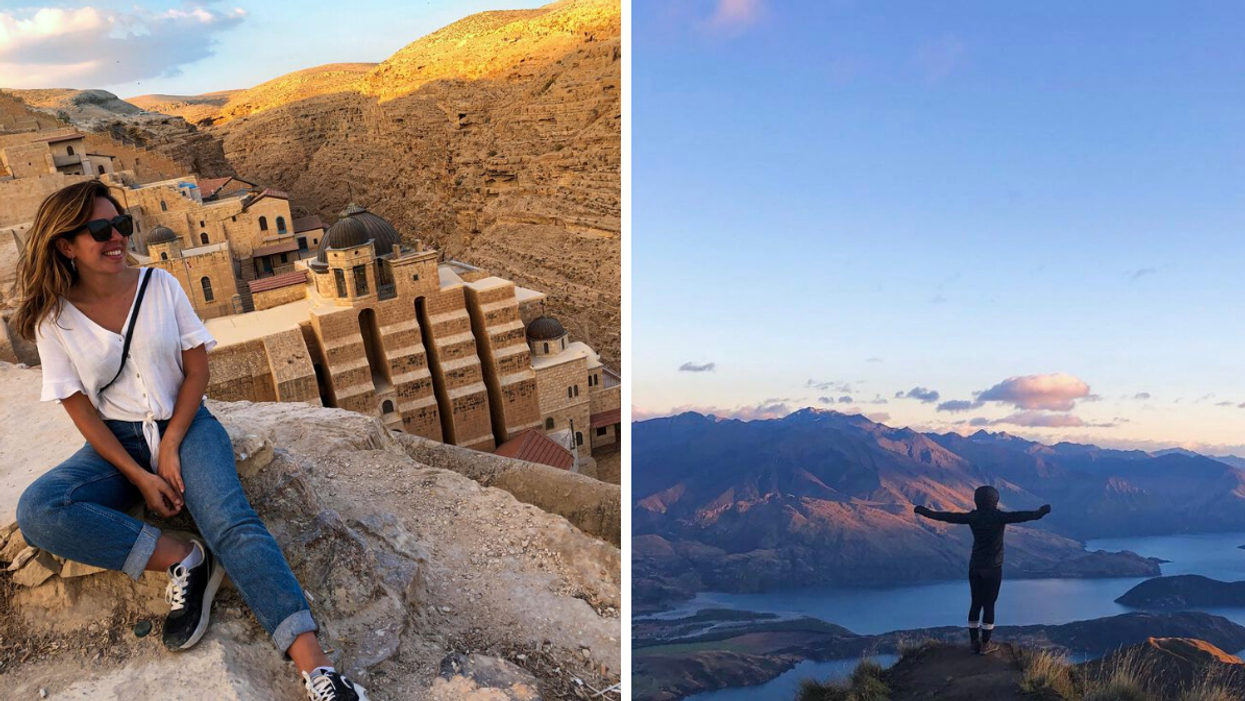 Femme aux Émirats arabe unis. Droite : Personne en Nouvelle-Zélande.