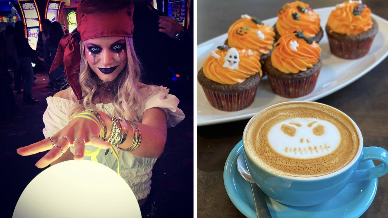 Femme costumée au Casino de Montréal. Droite : Pâtisseries au Café Zezin.