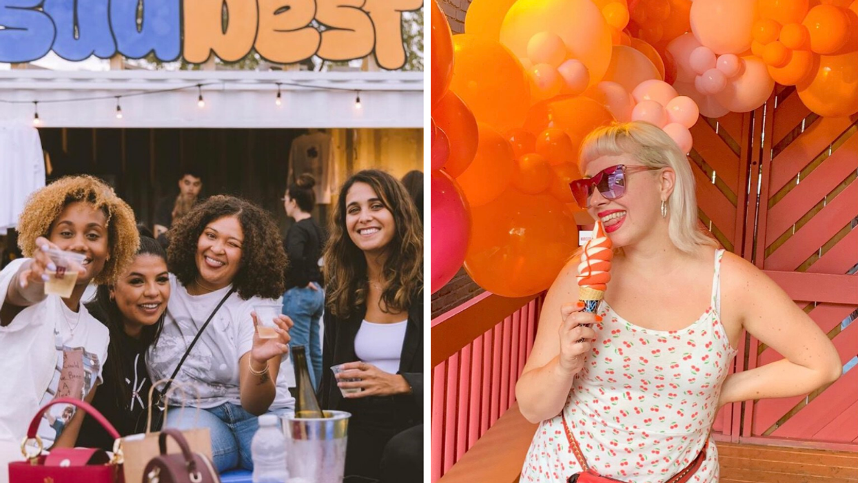 Femmes au festival Sudbest. Droite : Femme avec crème glacée.