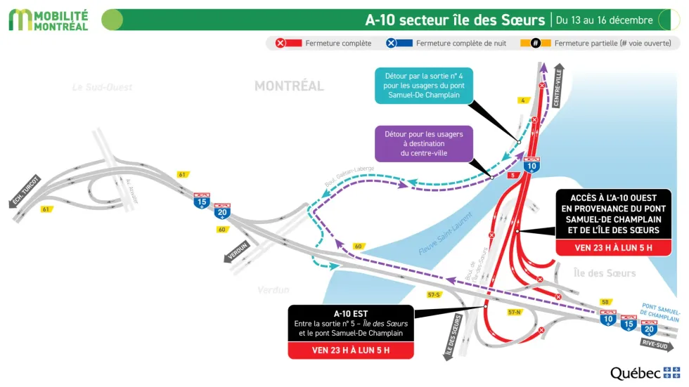 Fermeture sur l'Autoroute 10 / Bonavnture.