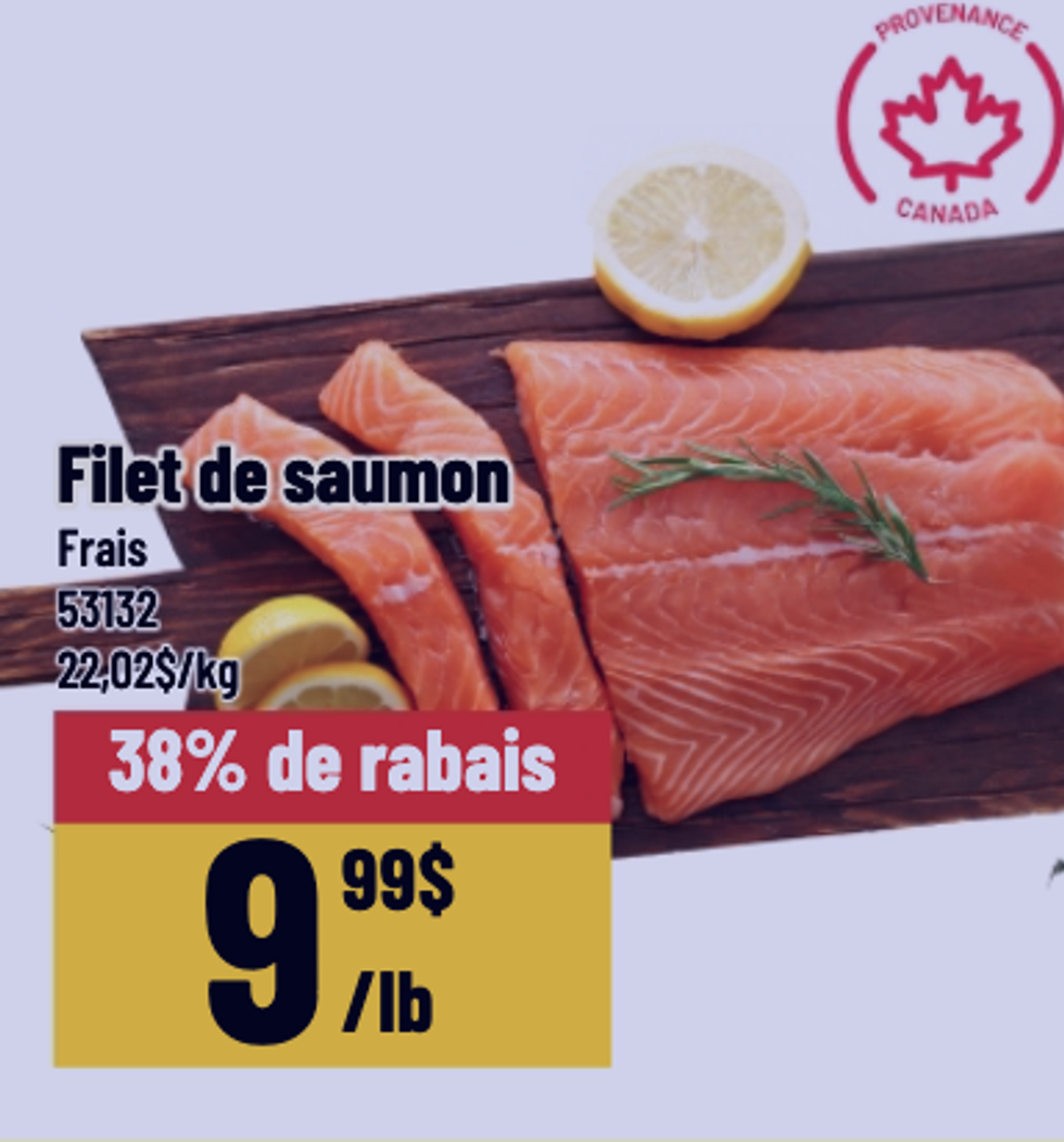Filet de saumon frais dans la circulaire du Mayrand.