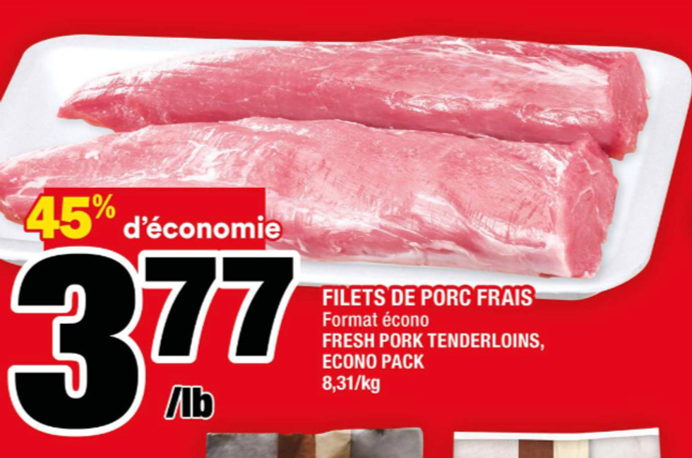 Filets de porc dans la circulaire du Super C.
