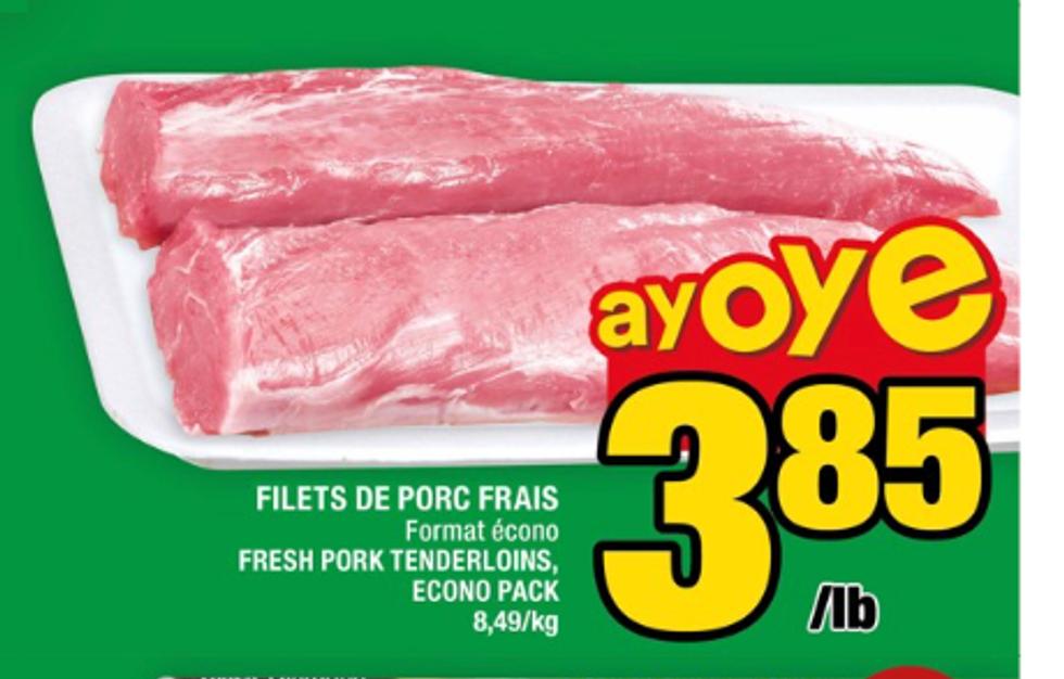 Filets de porc dans la circulaire du Super C.
