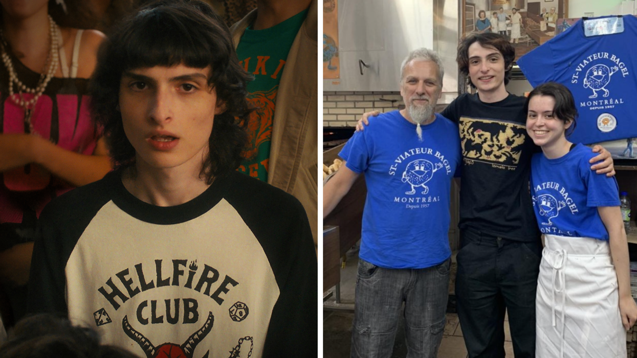 Finn Wolfhard de Stranger Things. Droite : Finn Wolfhard à la boulangerie Bagel St-Viateur.