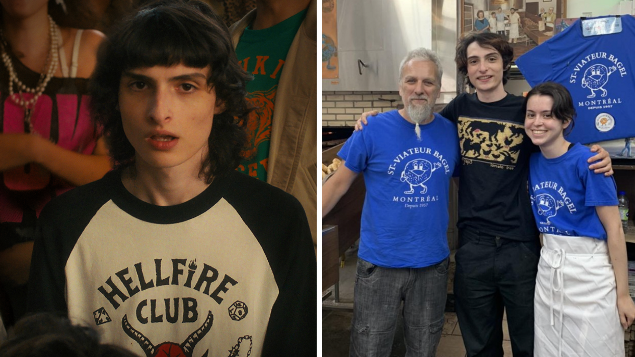 Finn Wolfhard de Stranger Things. Droite : Finn Wolfhard à la boulangerie Bagel St-Viateur.