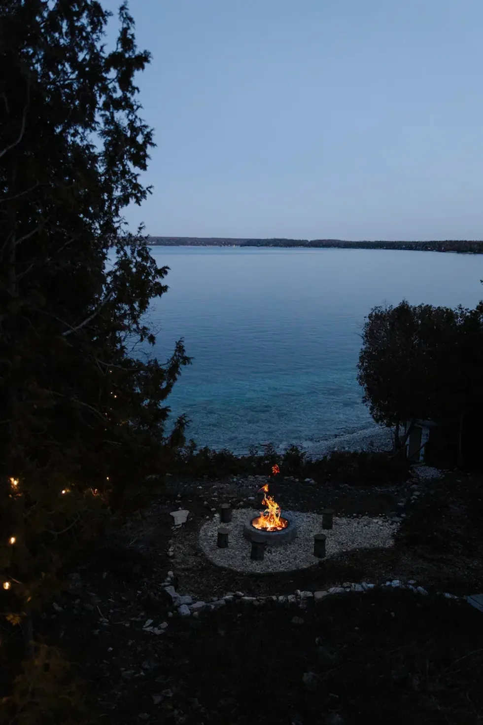 Fire pit by the water.