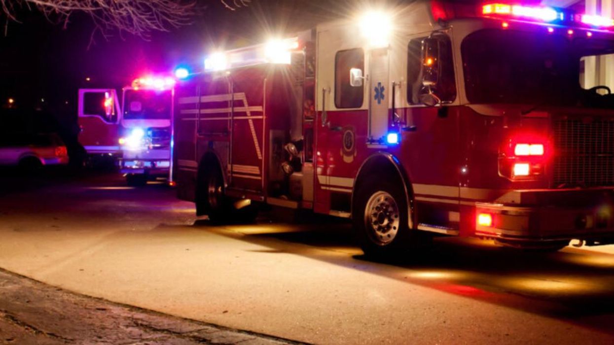 Firetruck with lights on.
