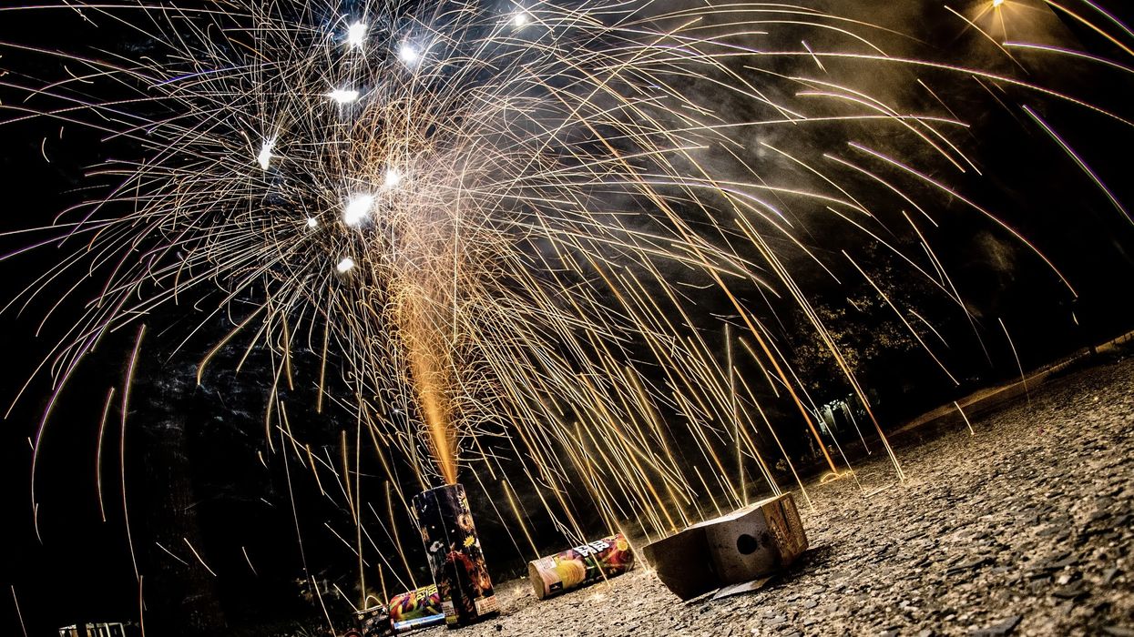 Fireworks at home in a driveway.