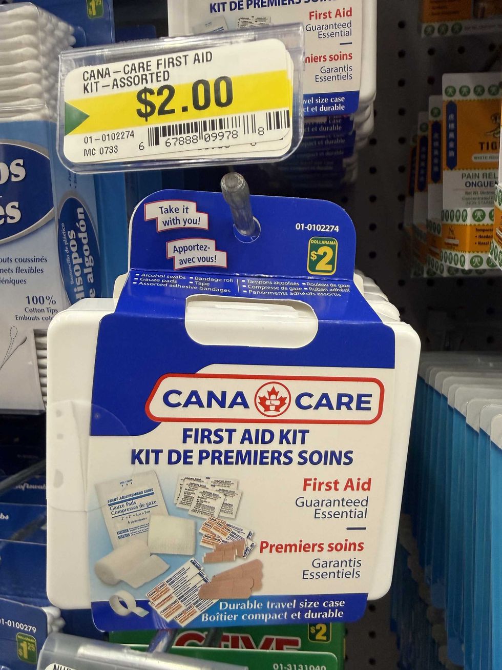 First aid kit from Dollarama.