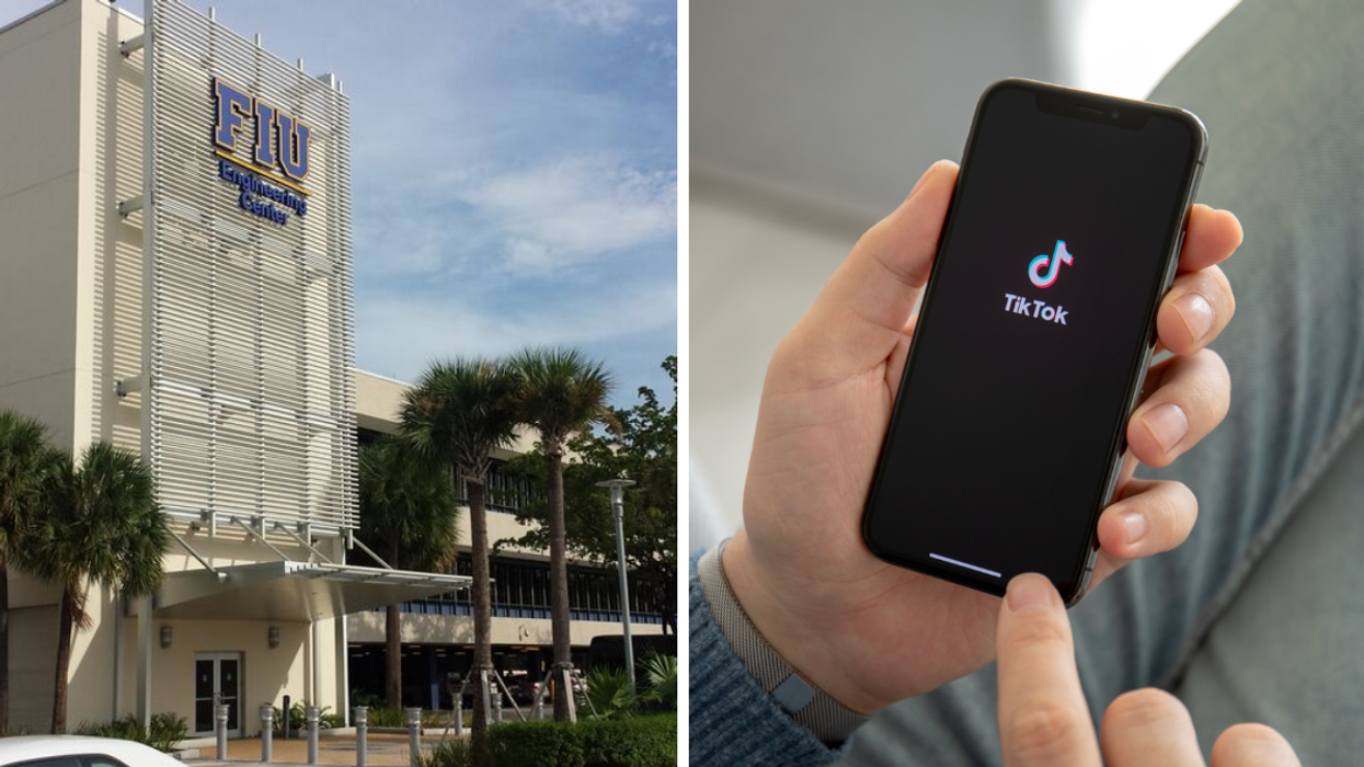 FIU campus. Right: The TikTok app on a phone.