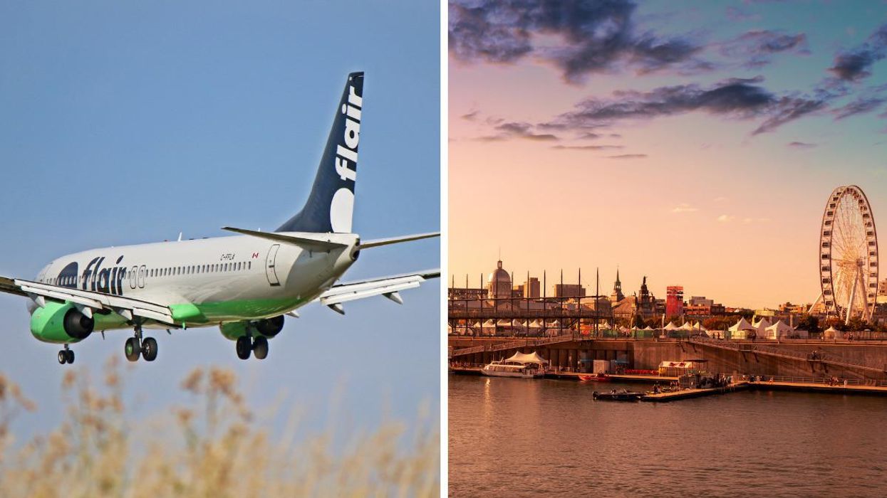 Flair Airlines. Right: Montreal.