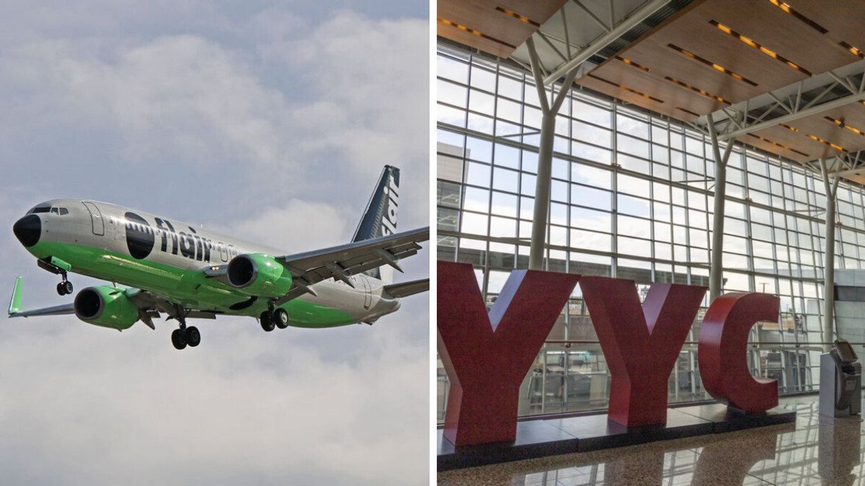 Flair airlines. Right: YYC airport.