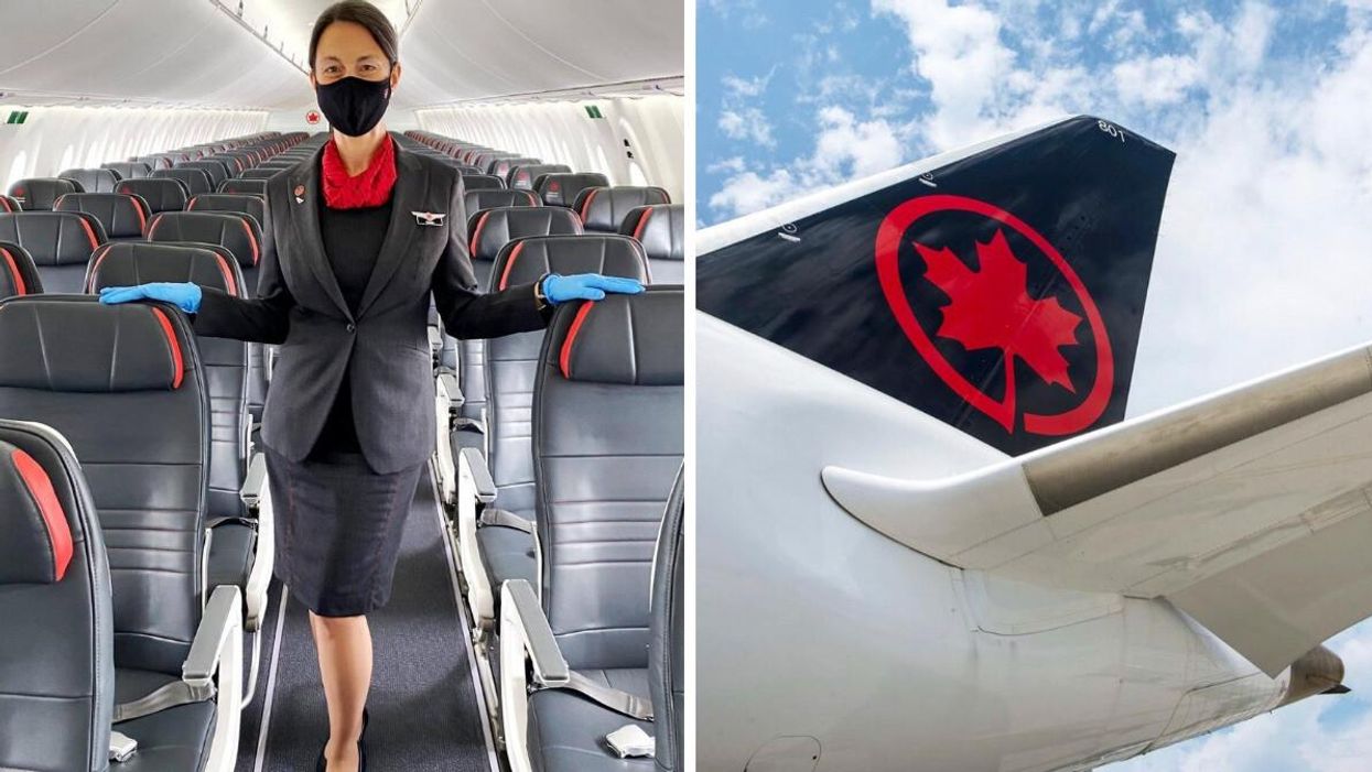 Flight attendant. Right: An Air Canada plane.