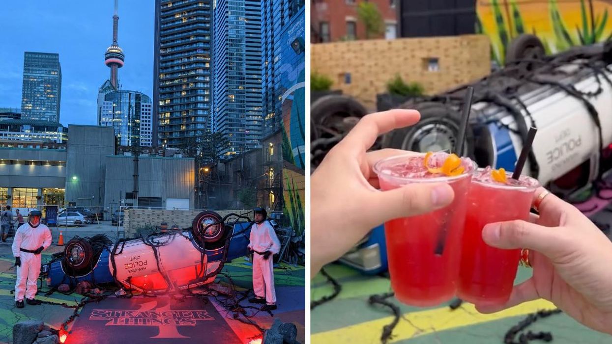 Flipped over Hawkins Police car. Right: Special drinks at RendezViews.