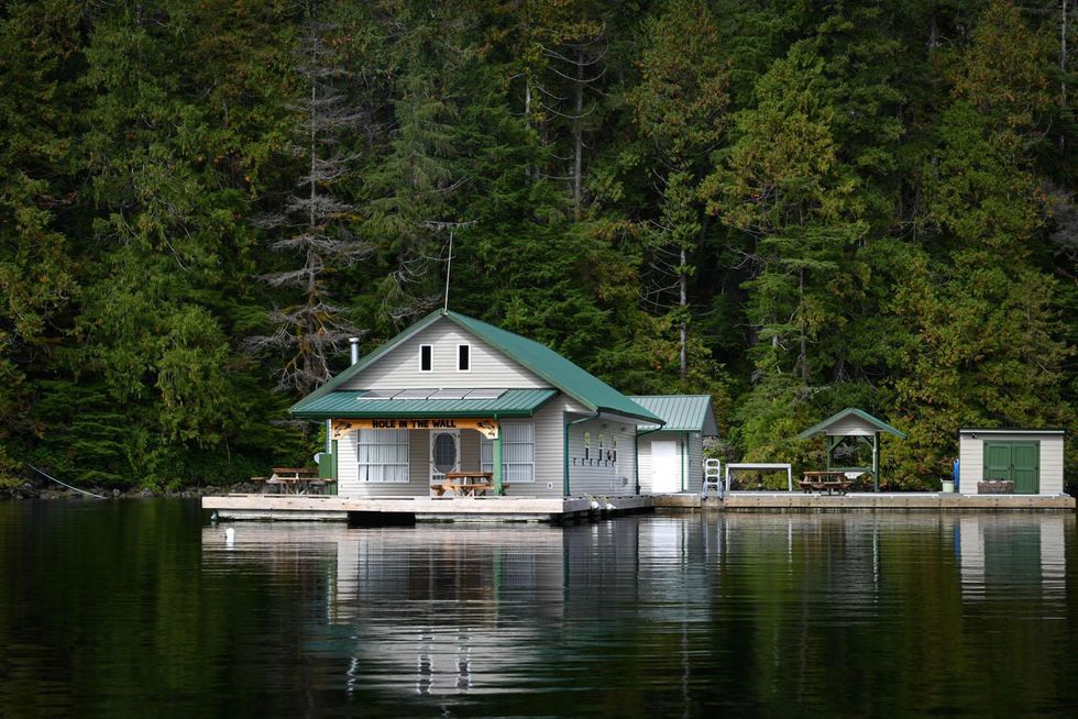 Floating lodge for sale in B.C. exterior.
