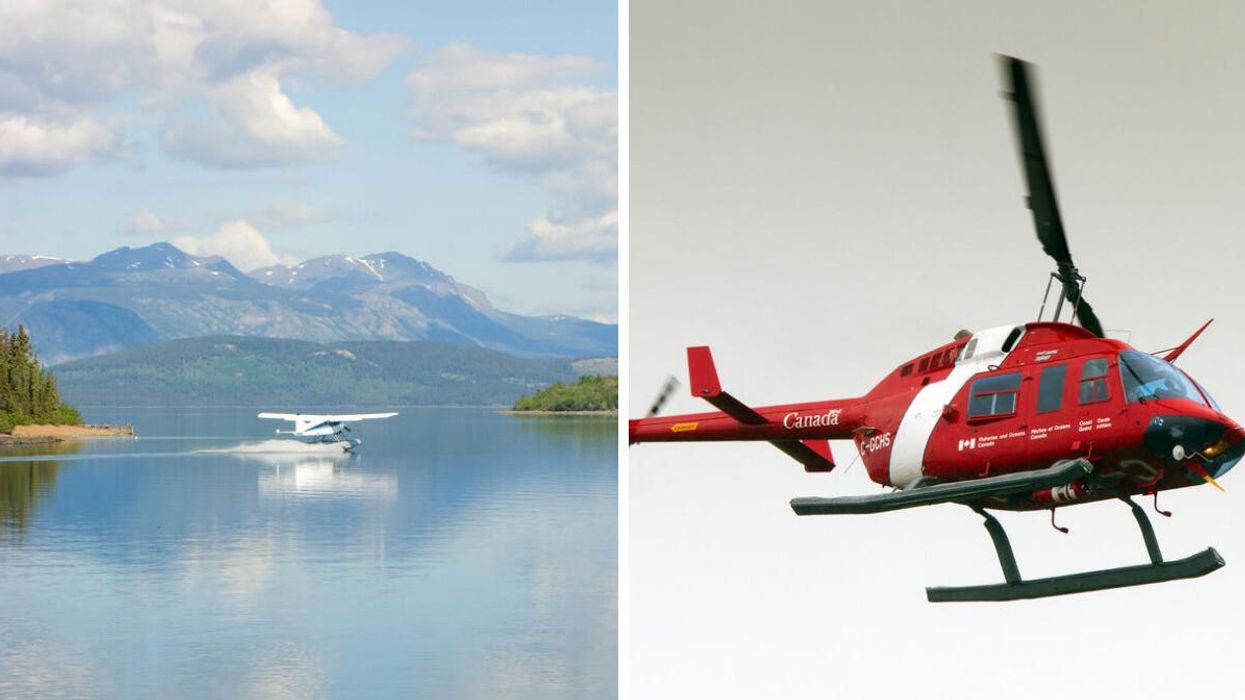 Floatplane. Right: Canadian Coast Guard helicopter.