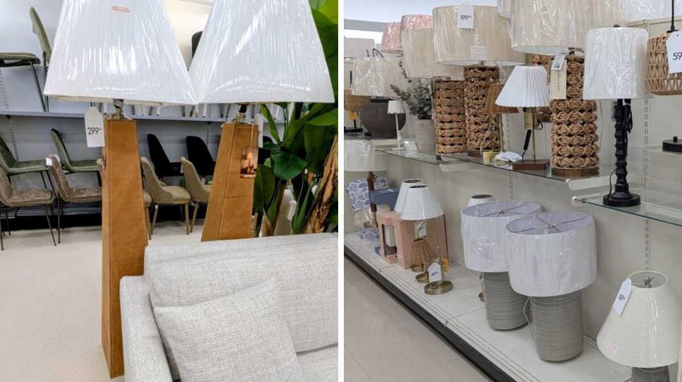 Floor lamps at HomeSense. Right: Table lamps on the shelf at HomeSense.