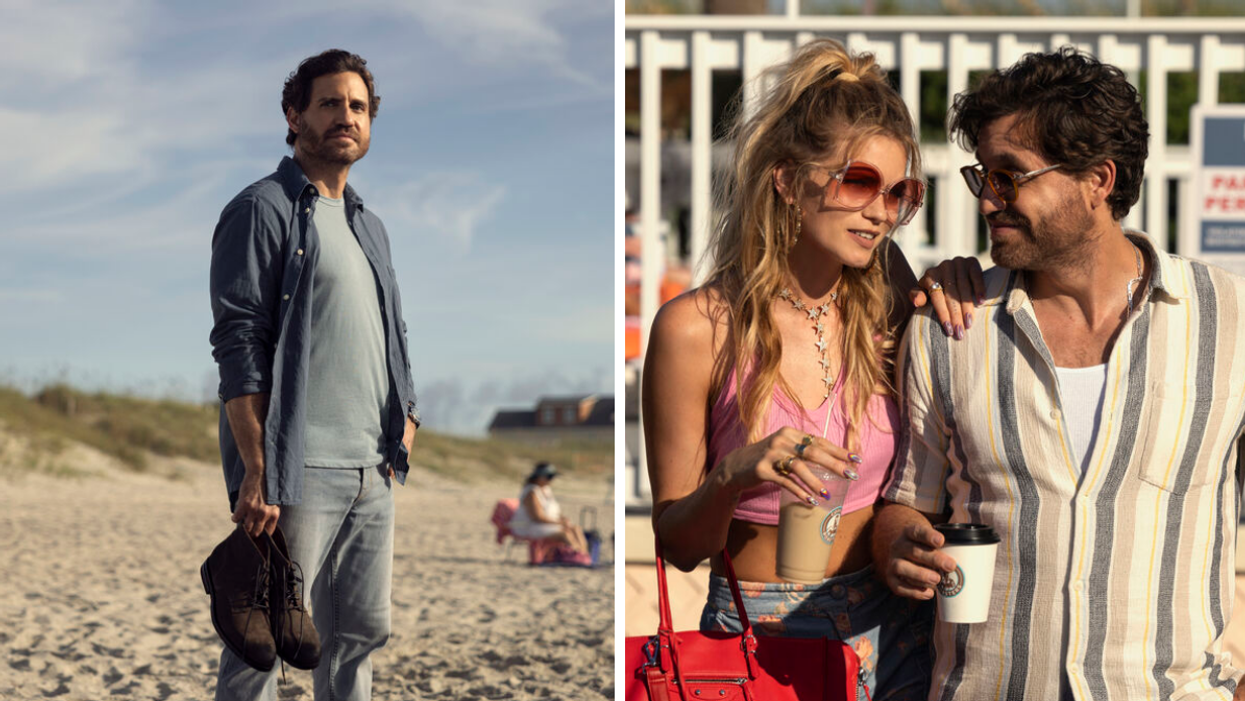 'Florida Man' star Edgar Ramírez. Right: 'Florida Man' cast members Abbey Lee and Edgar Ramírez.