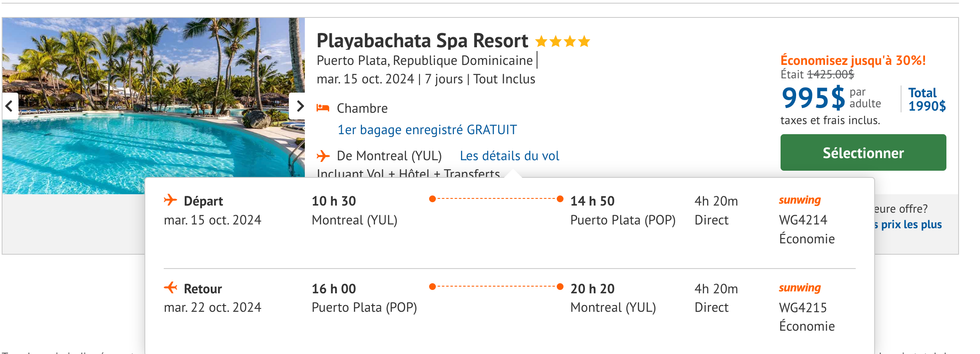 Forfait de voyage \u00e0 l'h\u00f4tel Playabachata Spa Resort en R\u00e9publique dominicaine.