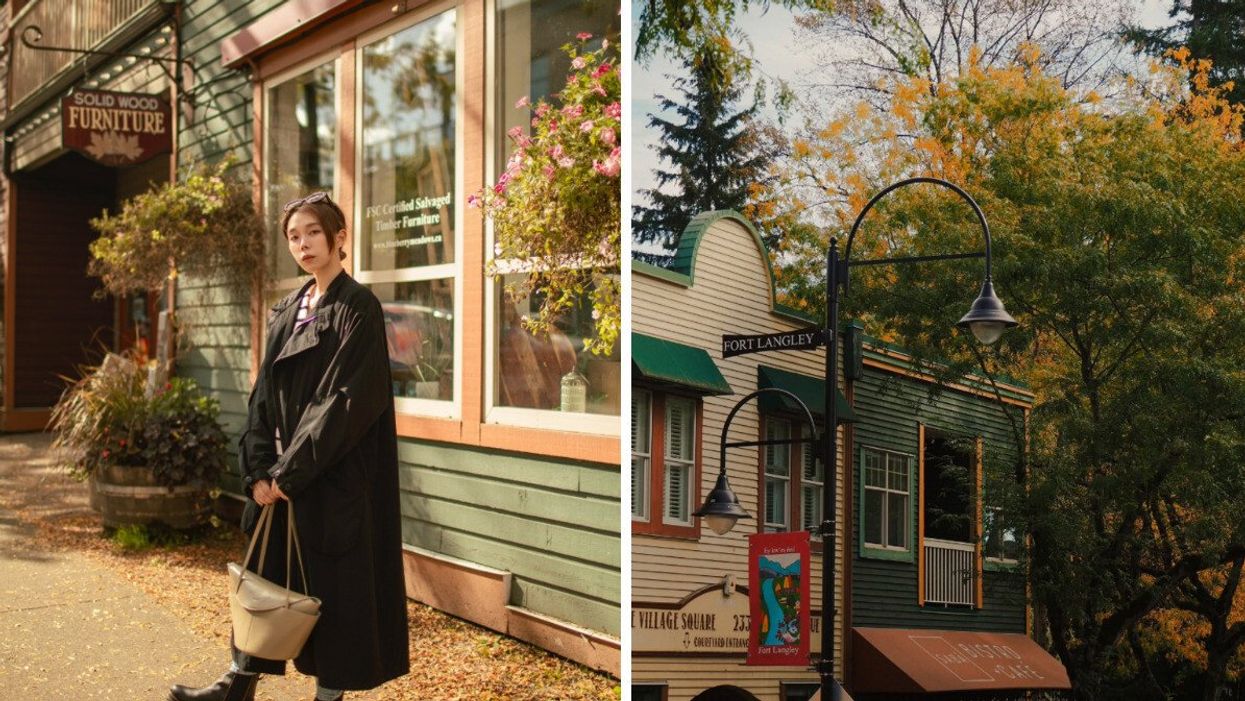 Fort Langley. Right: A street in Fort Langley, B.C.