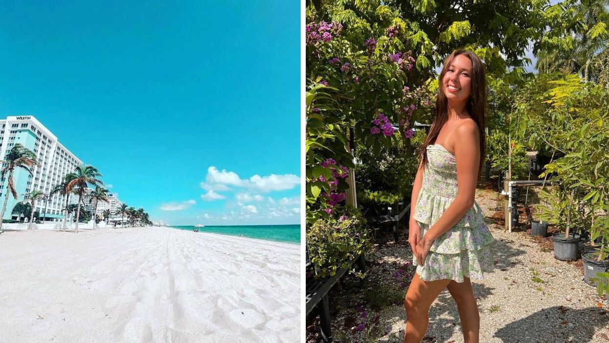 Fort Lauderdale Beach. Right: A person at Edison and Ford Winter Estates.