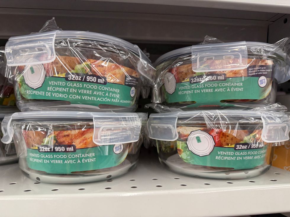 Four round glass food containers.
