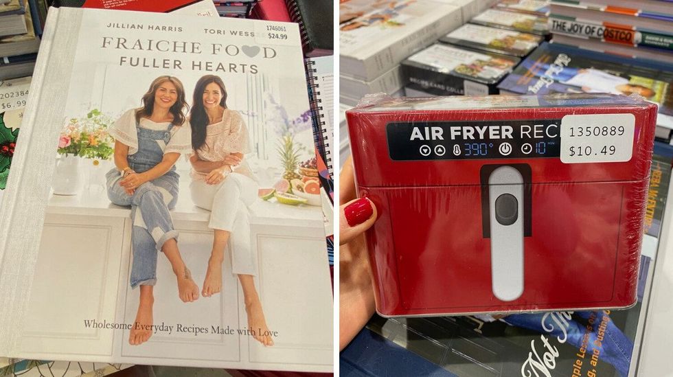 Fraiche Food Fuller Hearts cookbook at Costco. Right: Air Fryer Recipe set at Costco.