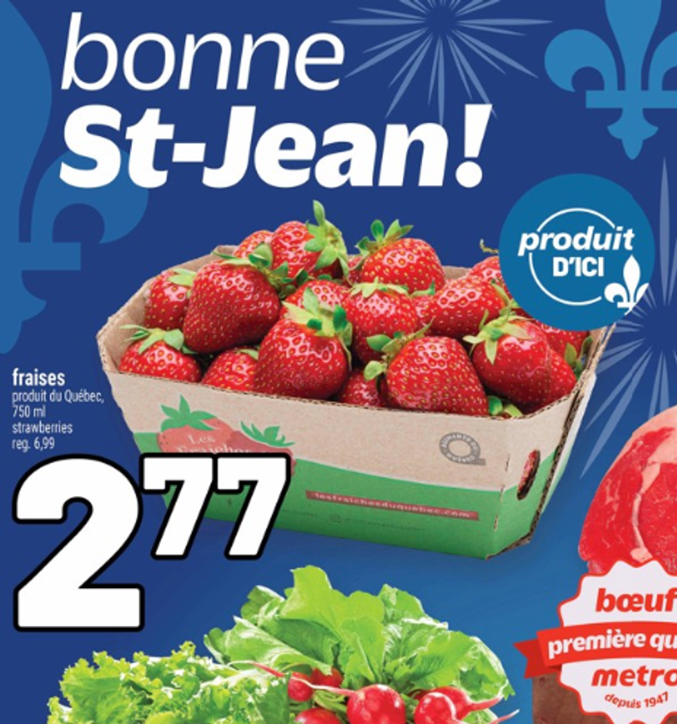 Fraises du Qu\u00e9bec dans la circulaire de Metro.  .
