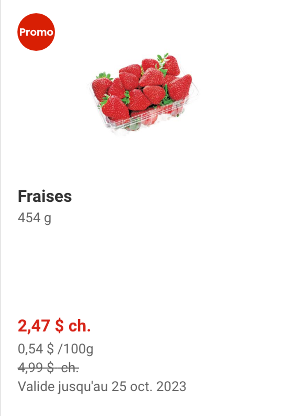 Fraises sur le site Web du Super C.
