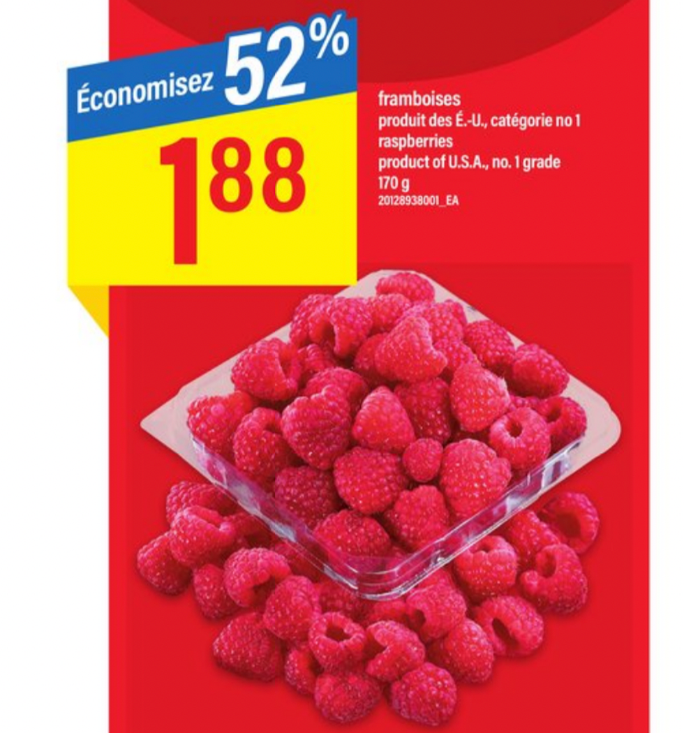 Framboises dans la circulaire du Maxi.