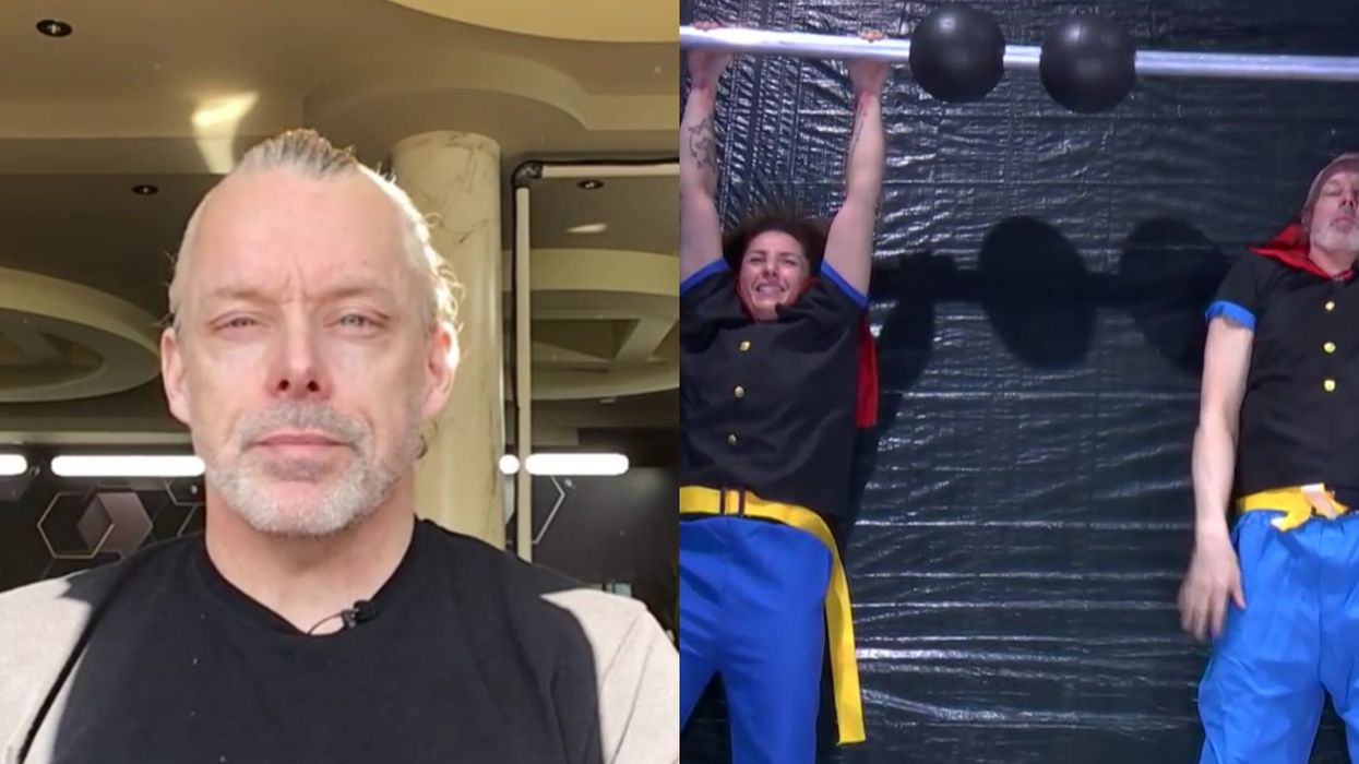 François Lambert. Droite : Kim Clavel et François Lambert pendant une épreuve à Big Brother Célébrités.