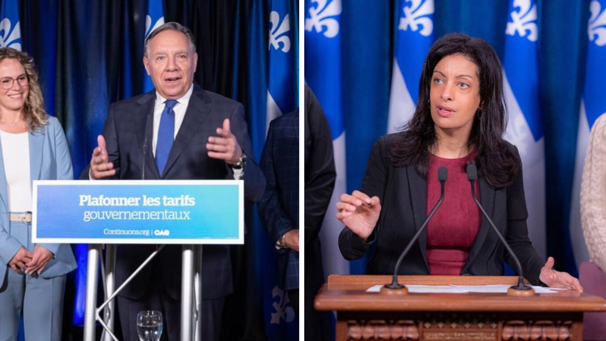 François Legault. Droite : Dominique Anglade.