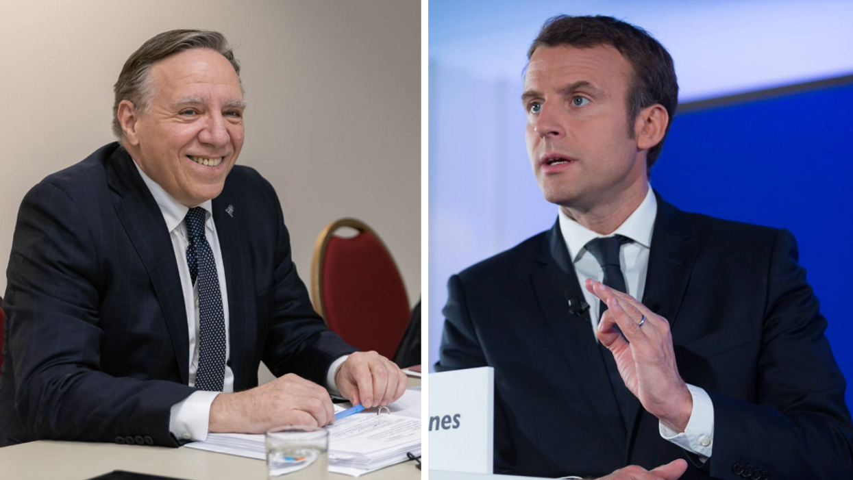 François Legault. Droite : Emmanuel Macron.