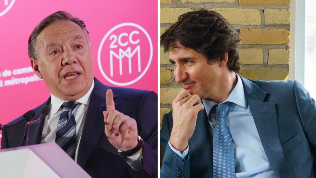 François Legault. Droite : Justin Trudeau.