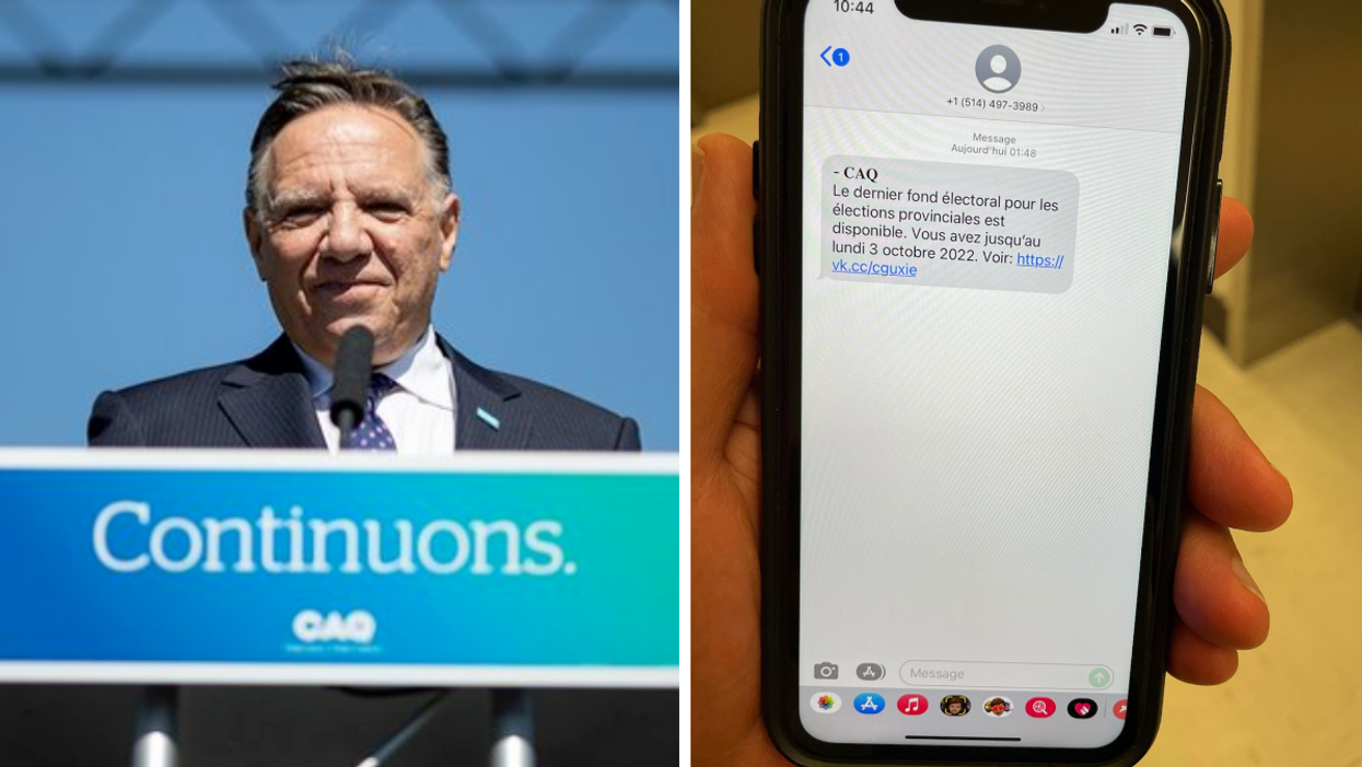 François Legault, Droite : Message frauduleux.