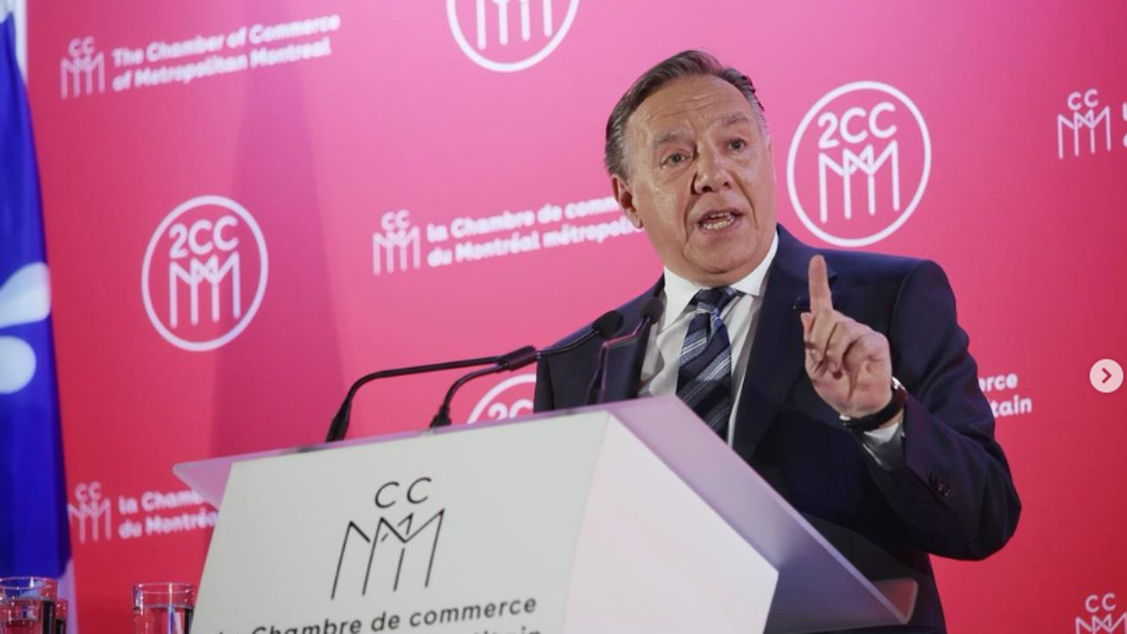 François Legault making a speech.
