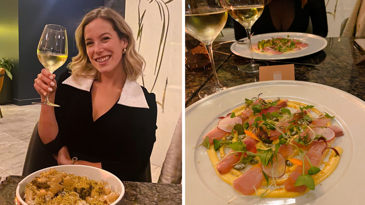Françoise au Lloyd. Droite : Entrée « Hamashi de sashimi »