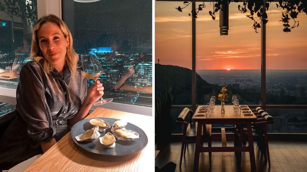 Francoise. Droite : Coucher de soleil au Hiatus.