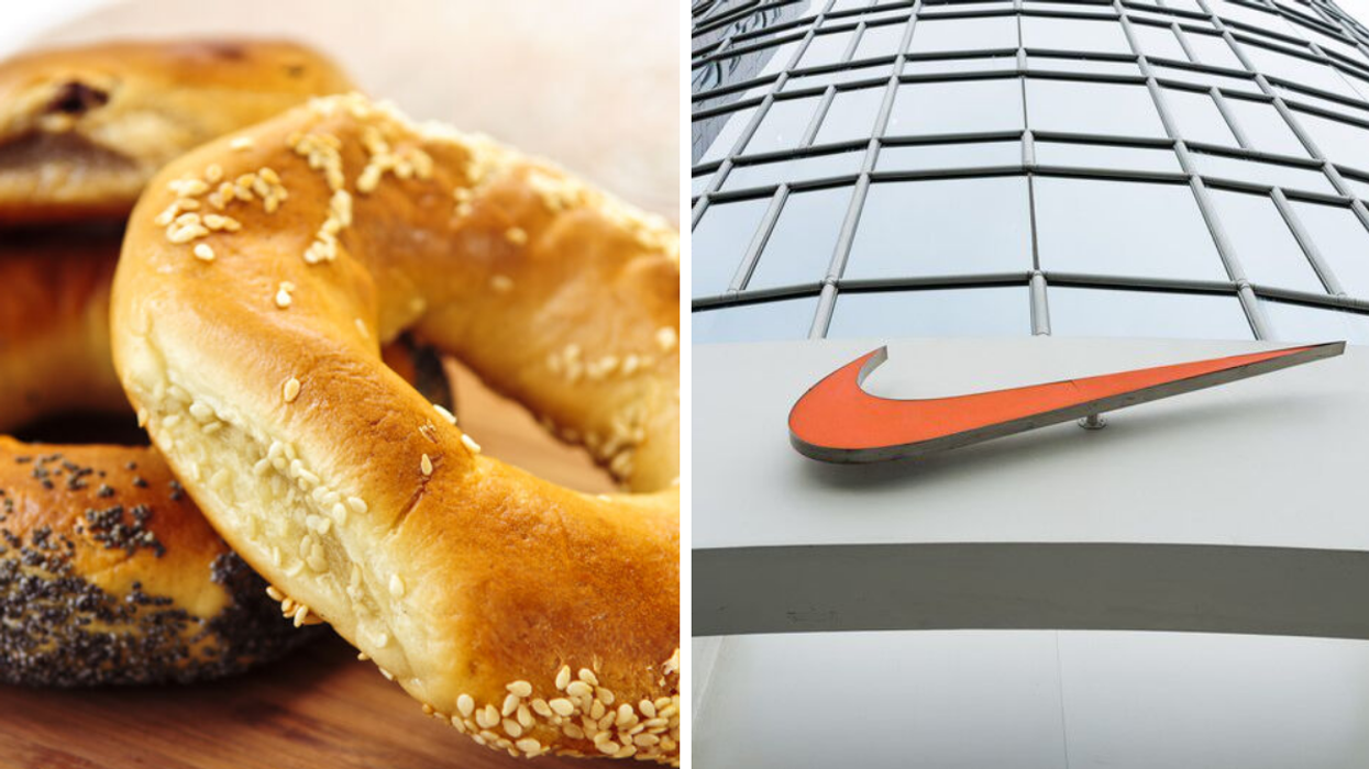Freshly-baked bagels. A Nike store.