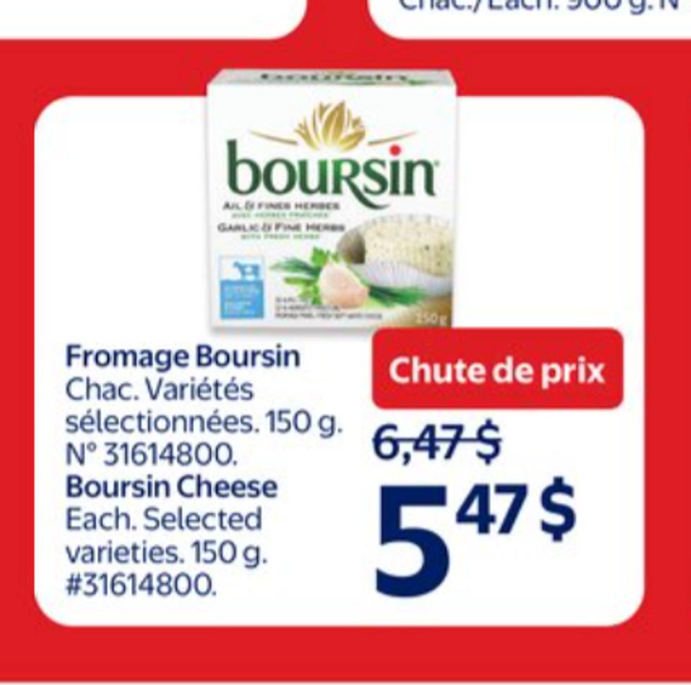 Fromage Boursin dans la circulaire du Walmart.