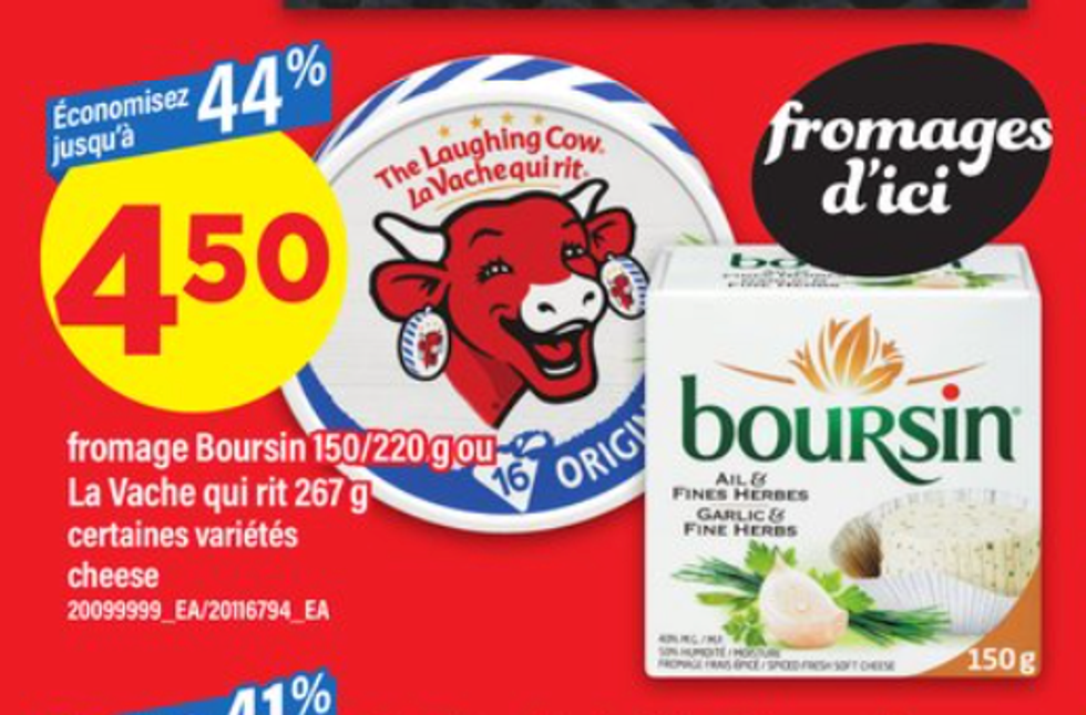 Fromage Boursin et La Vache qui rit dans la circulaire du Maxi.