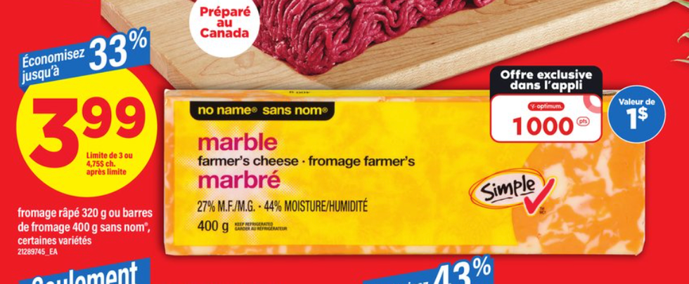 Fromage en bloc Sans nom dans la circulaire du Maxi.