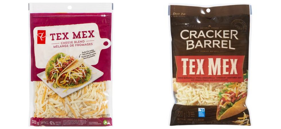 Fromage Tex Mex Le Choix du Pr\u00e9sident sur le site du Maxi. Droite : Fromage Tex Mex Cracker Barrel sur le site du Super C.