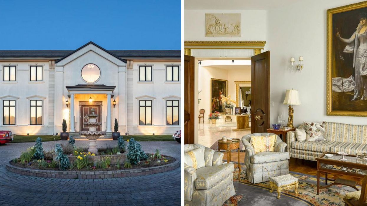 Front entrance to the home. Right: Inside living room of the home.