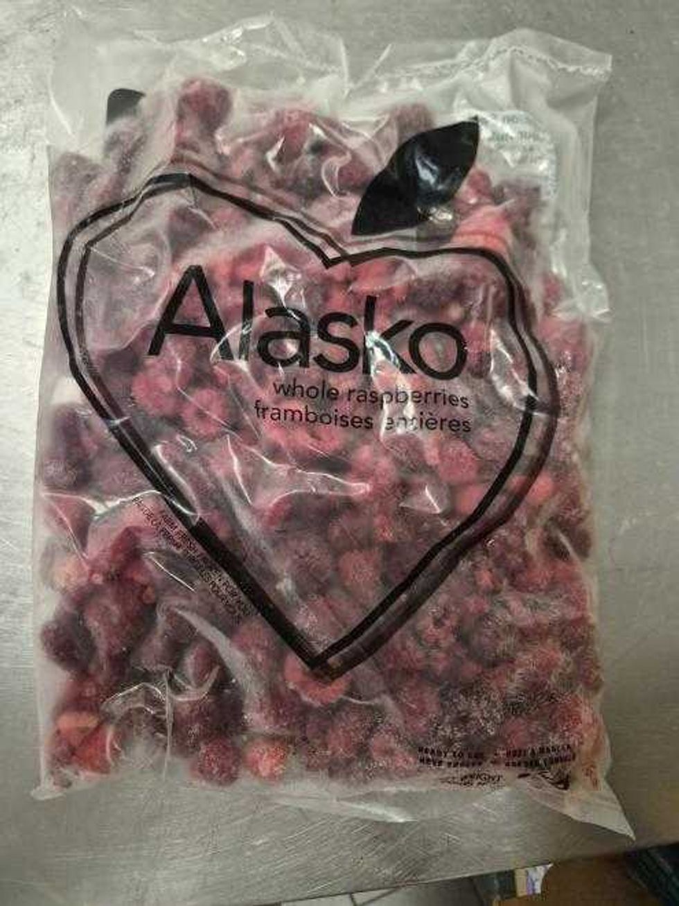 front of package of recalled Alasko frozen raspberries